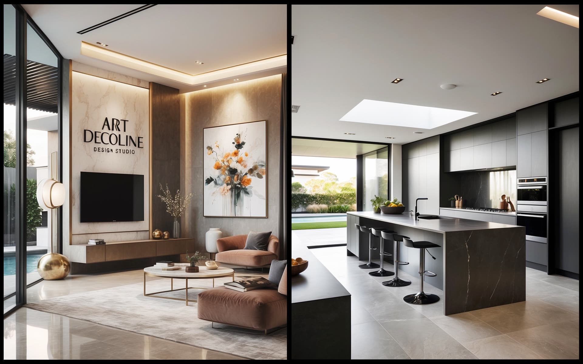 Premium penthouse interior with custom oak joinery and honed stone